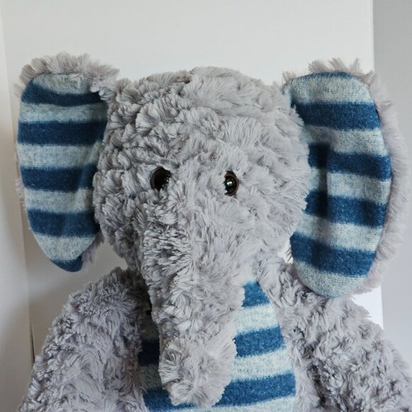 MTY Plush Elephant Toy Blue Gray With Striped Ears & Belly - Picture 3 of 7